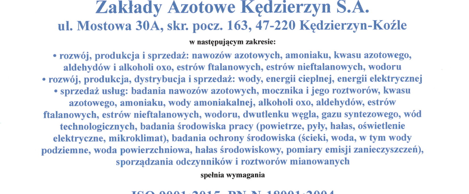 Certyfikat zintegrowanego systemu zarządzania dla Grupy Azoty ZAK S.A.